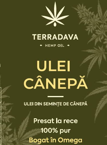 Eticheta sticlei de ulei de cânepă